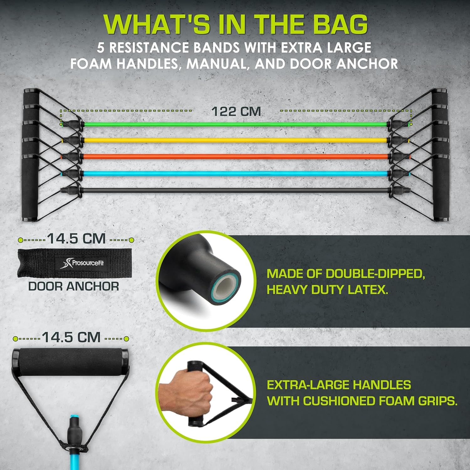 Ultimate Single Stackable Resistance Bands Set with Door Anchor and Exercise Guide - Heavy Duty Fitness Tubes for Total Body Workouts, 8-12 LB Resistance