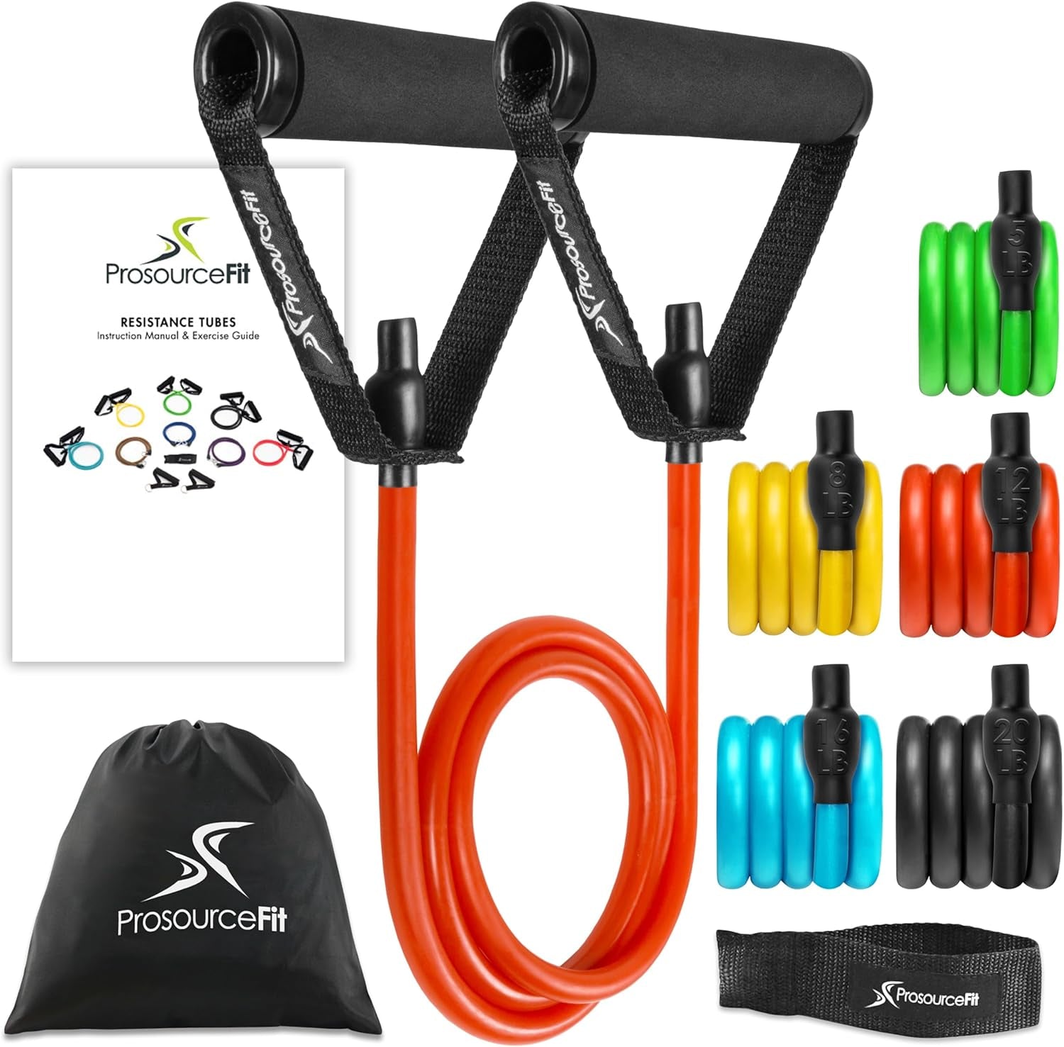 Ultimate Single Stackable Resistance Bands Set with Door Anchor and Exercise Guide - Heavy Duty Fitness Tubes for Total Body Workouts, 8-12 LB Resistance